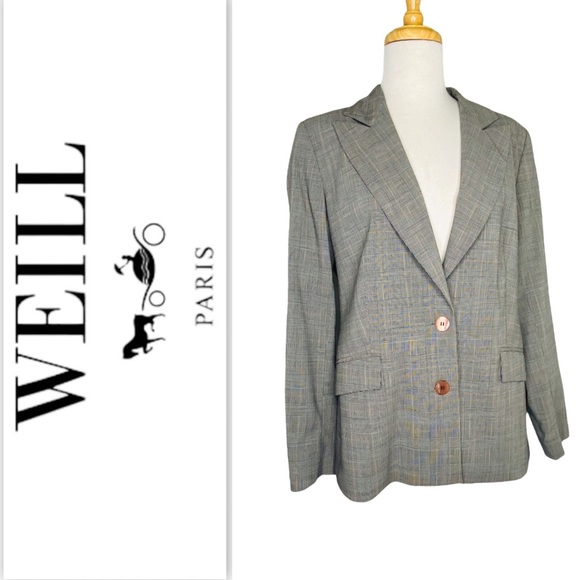 WEILL Jackets & Blazers - Weill France Women’s Glen Plaid Wool Blazer Paris Designer Womens Size US 8 EUC